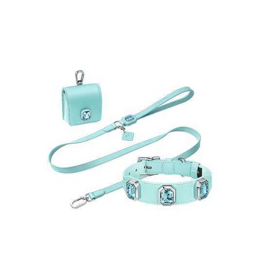 Olympus Crystal Leather Dog Leash - Coral Blue