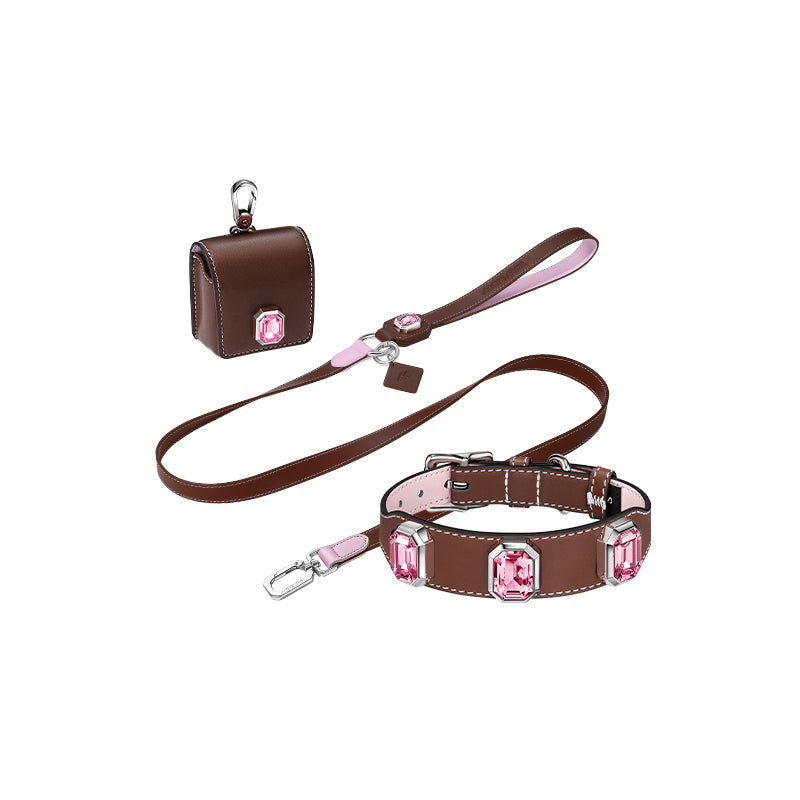 Olympus Crystal Leather Dog Collar - Caramel