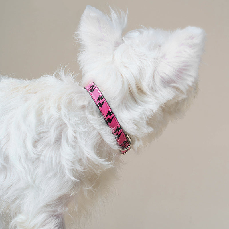 UTOPIA LEATHER COLLAR - BOLT PATTERN- PINK