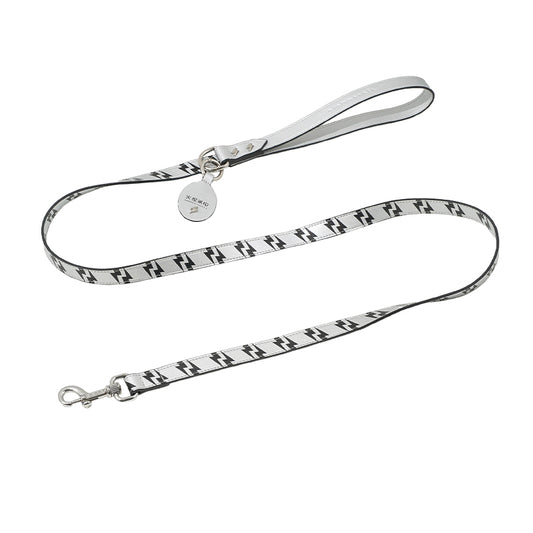 UTOPIA LEATHER LEASH - BOLT PRINT - SHINY SILVER