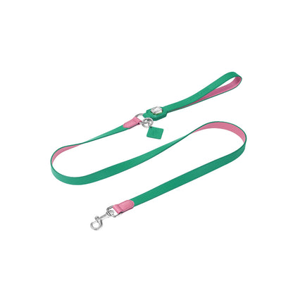 OLYMPUS LEATHER LEASH - GREEN & PINK