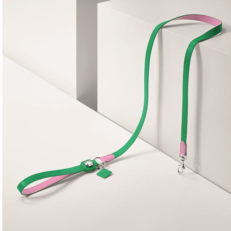 OLYMPUS LEATHER LEASH - GREEN & PINK