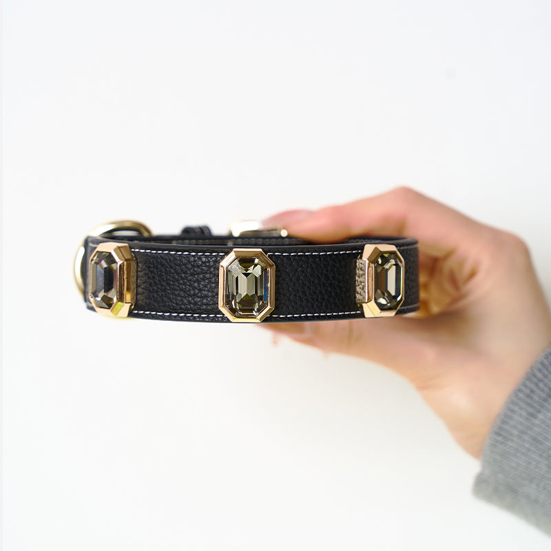 OLYMPUS LEATHER COLLAR - OBSIDIAN