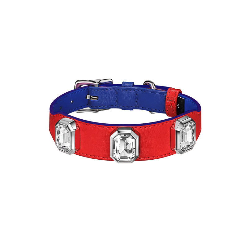 Olympus Crystal Leather Collar - Carmine