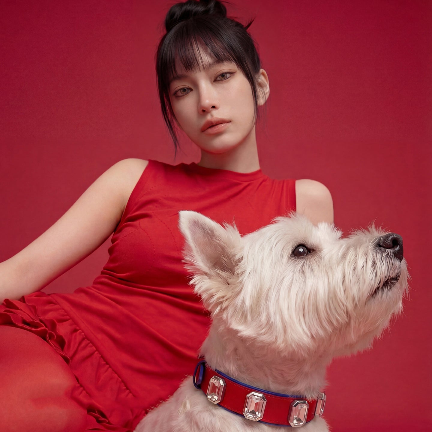 Olympus Crystal Leather Collar - Carmine