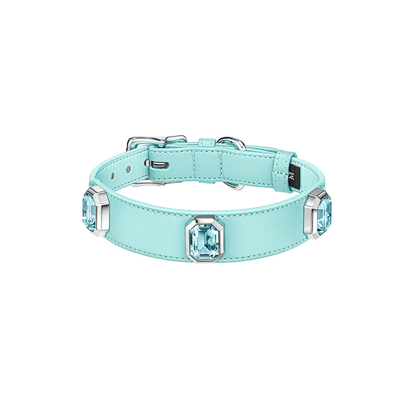 Olympus Crystal Leather Collar - Coral Blue