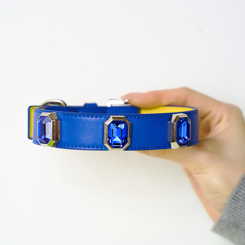 Olympus Crystal Leather Collar - Cosmos Blue