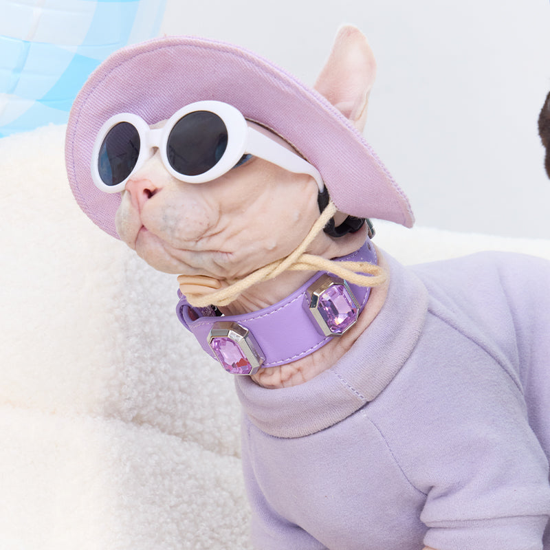 Olympus Crystal Leather Collar - Mystic Purple