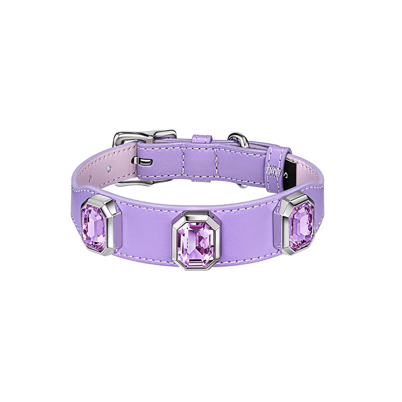 Olympus Crystal Leather Collar - Mystic Purple