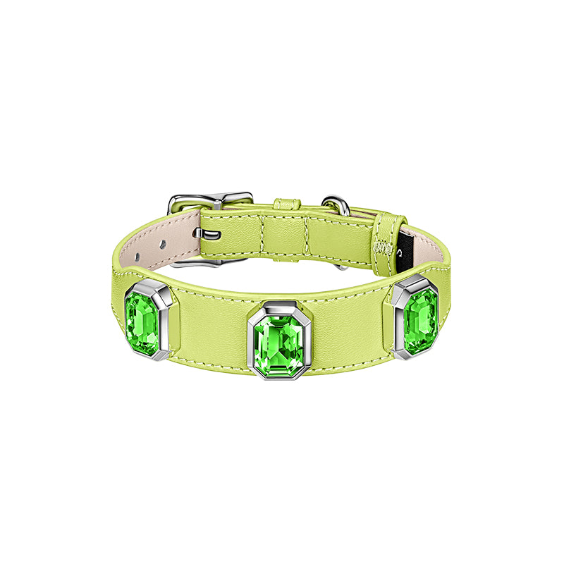 Olympus Crystal Leather Dog Collar - Bamboo Green