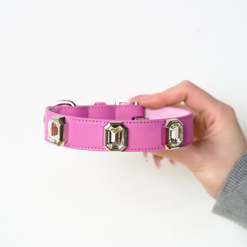 Olympus Crystal Leather Dog Collar - Barbie Pink