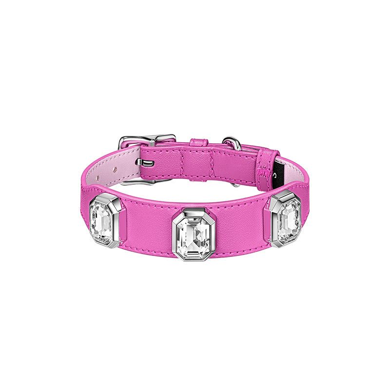 Olympus Crystal Leather Dog Collar - Barbie Pink