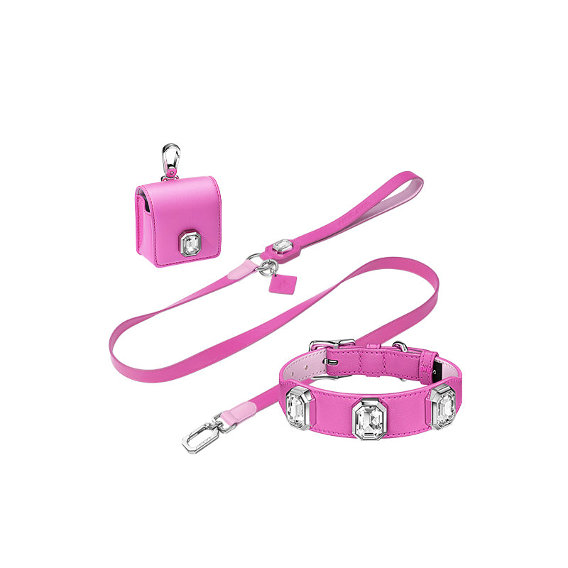Olympus Crystal Leather Dog Collar - Barbie Pink