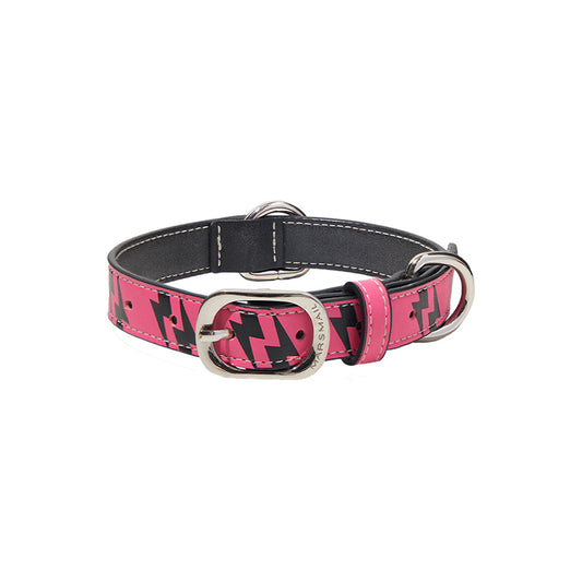 UTOPIA LEATHER COLLAR - BOLT PATTERN- PINK